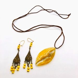 Vintage Yellow Earrings & Agate Pendant